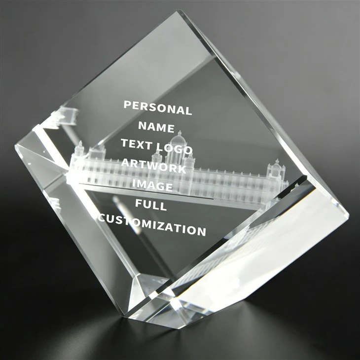3D Laser Etching Square Crystal Ornaments high quality