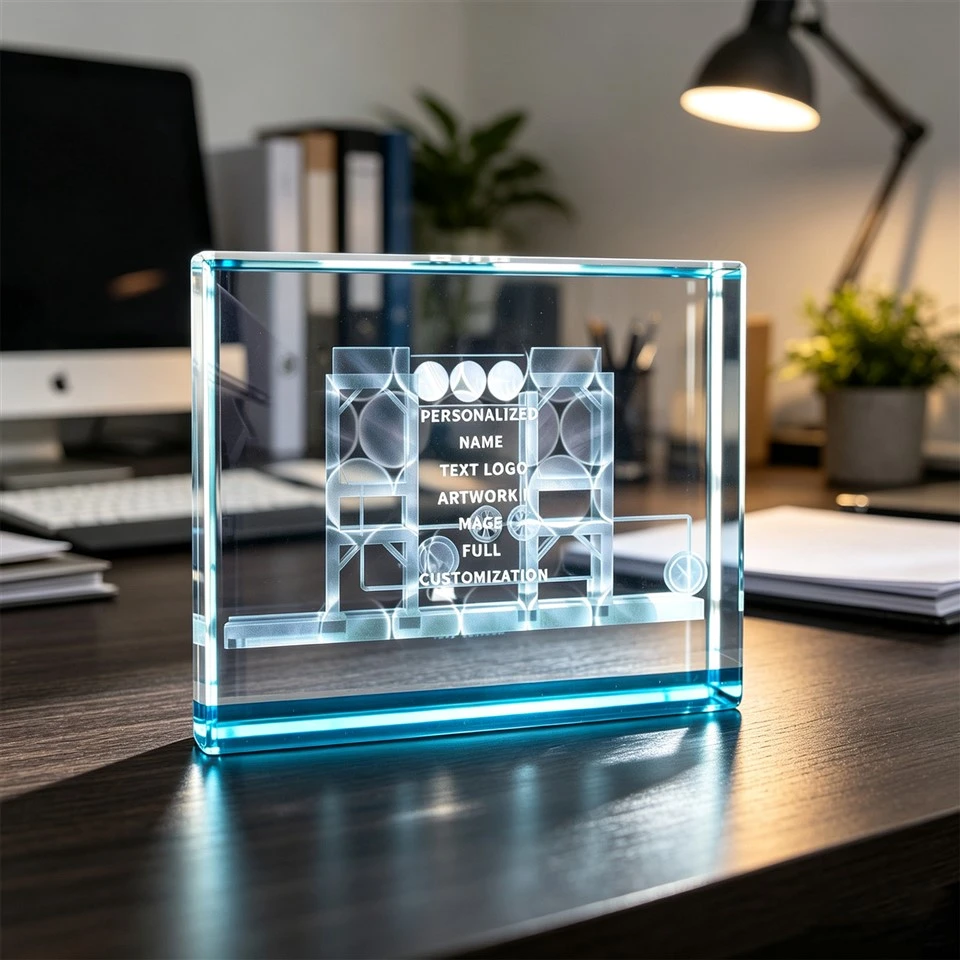 Blue Edge Rettangolu Custom Crystal Trophy