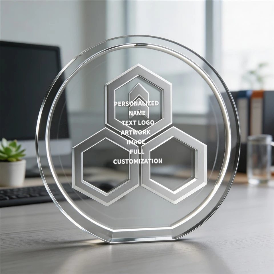 Plakka ta' Rikonoxximent Ġeometrika 3D tal-Kristall Round